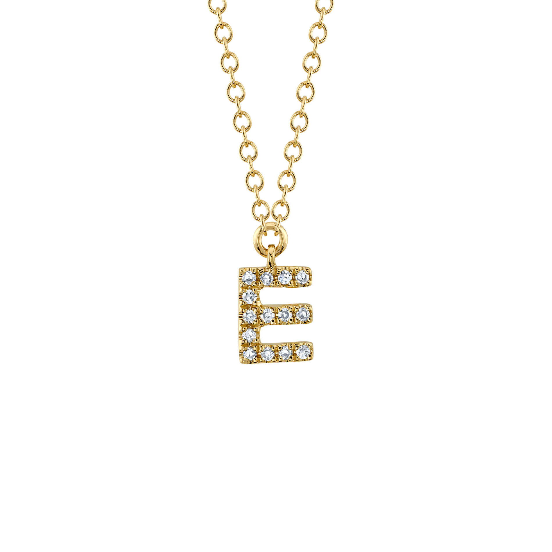 Shy Creation Initials Yellow Gold and Diamond Pave Letter E Necklace Maison Birks